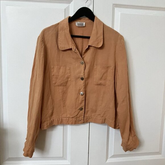 Vtg Talbots Irish Linen Shirt Womens 16 Shacket Button Front Neutral Minimalist - Picture 1 of 9